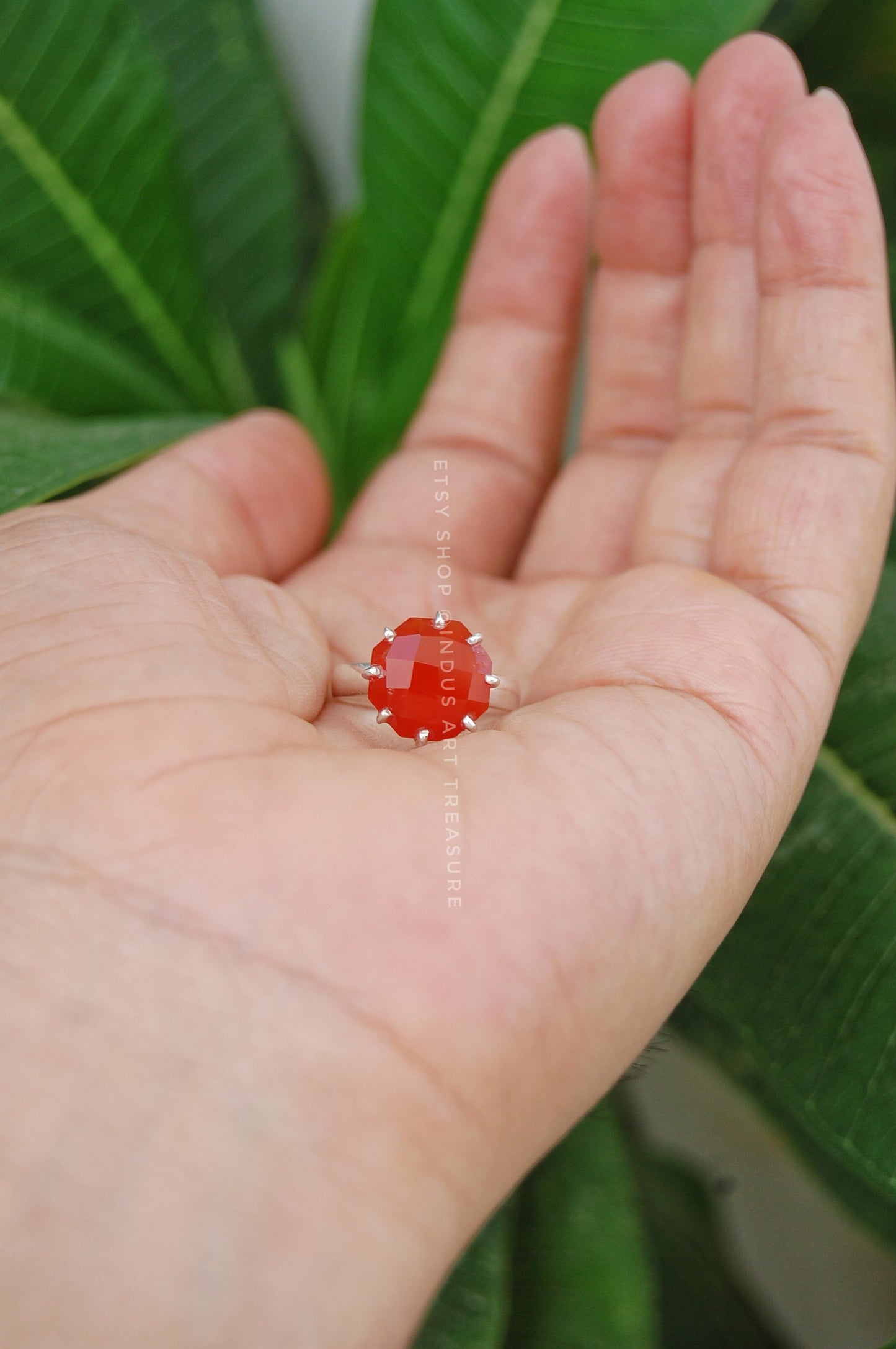 Orange Carnelian Prong Settings Ring