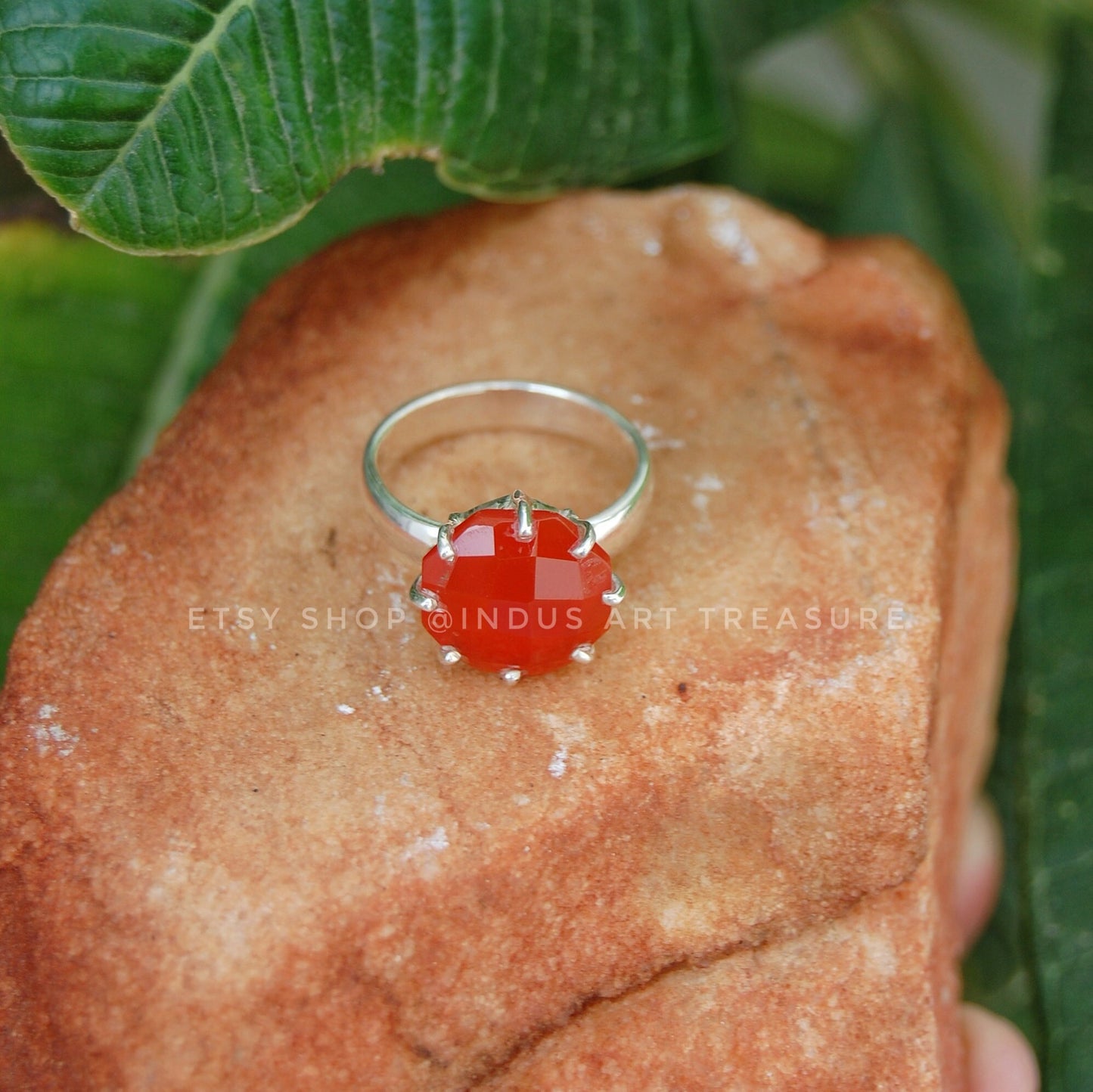 Orange Carnelian Prong Settings Ring