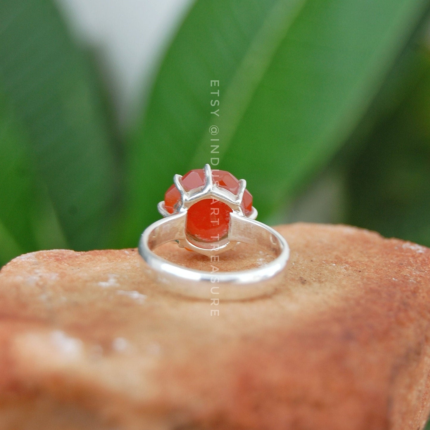 Orange Carnelian Prong Settings Ring