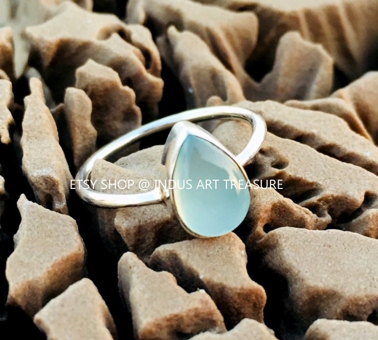 Aqua Chalcedony Dainty Ring
