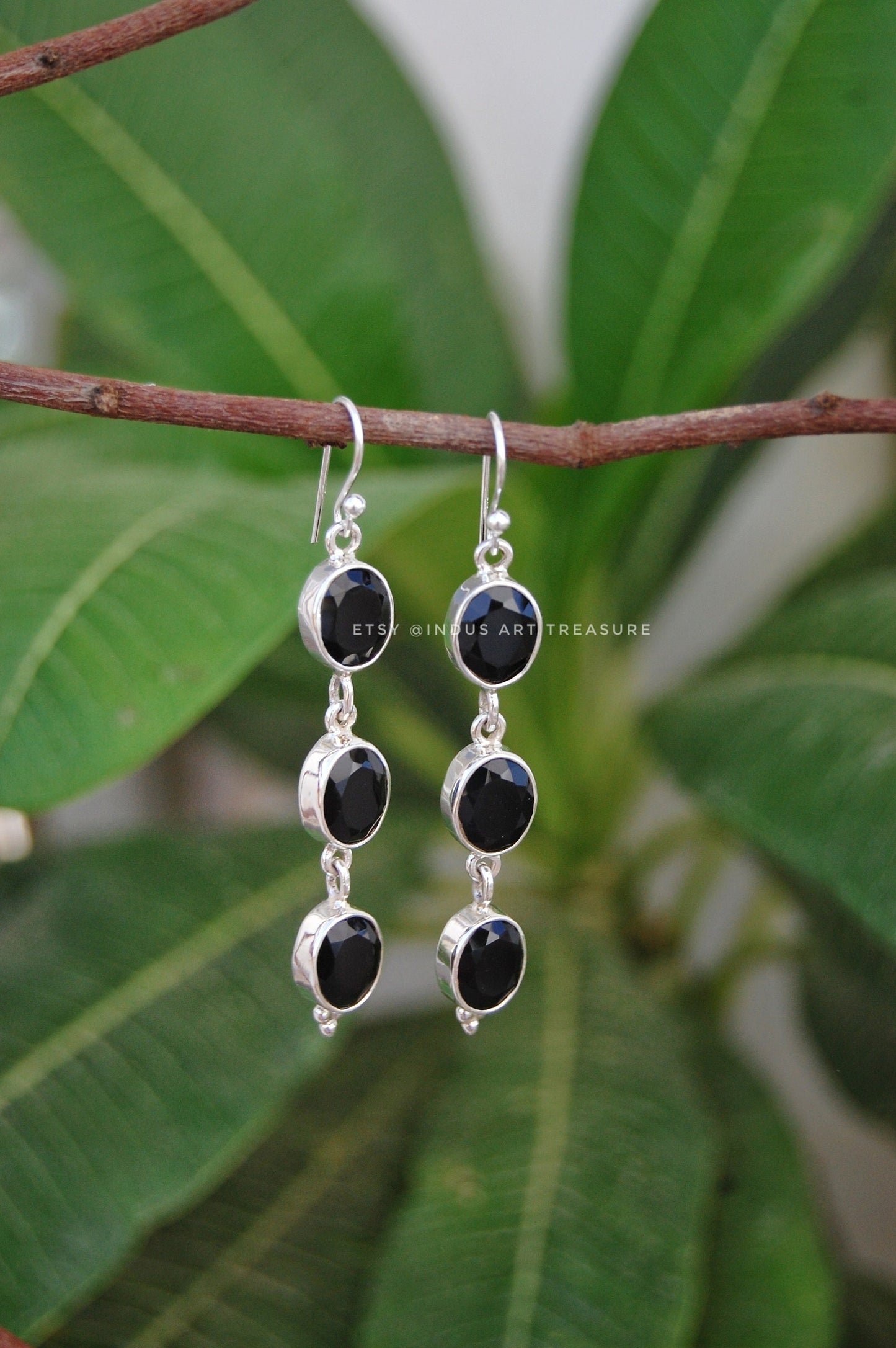 Black Onyx Long Dangle Earrings