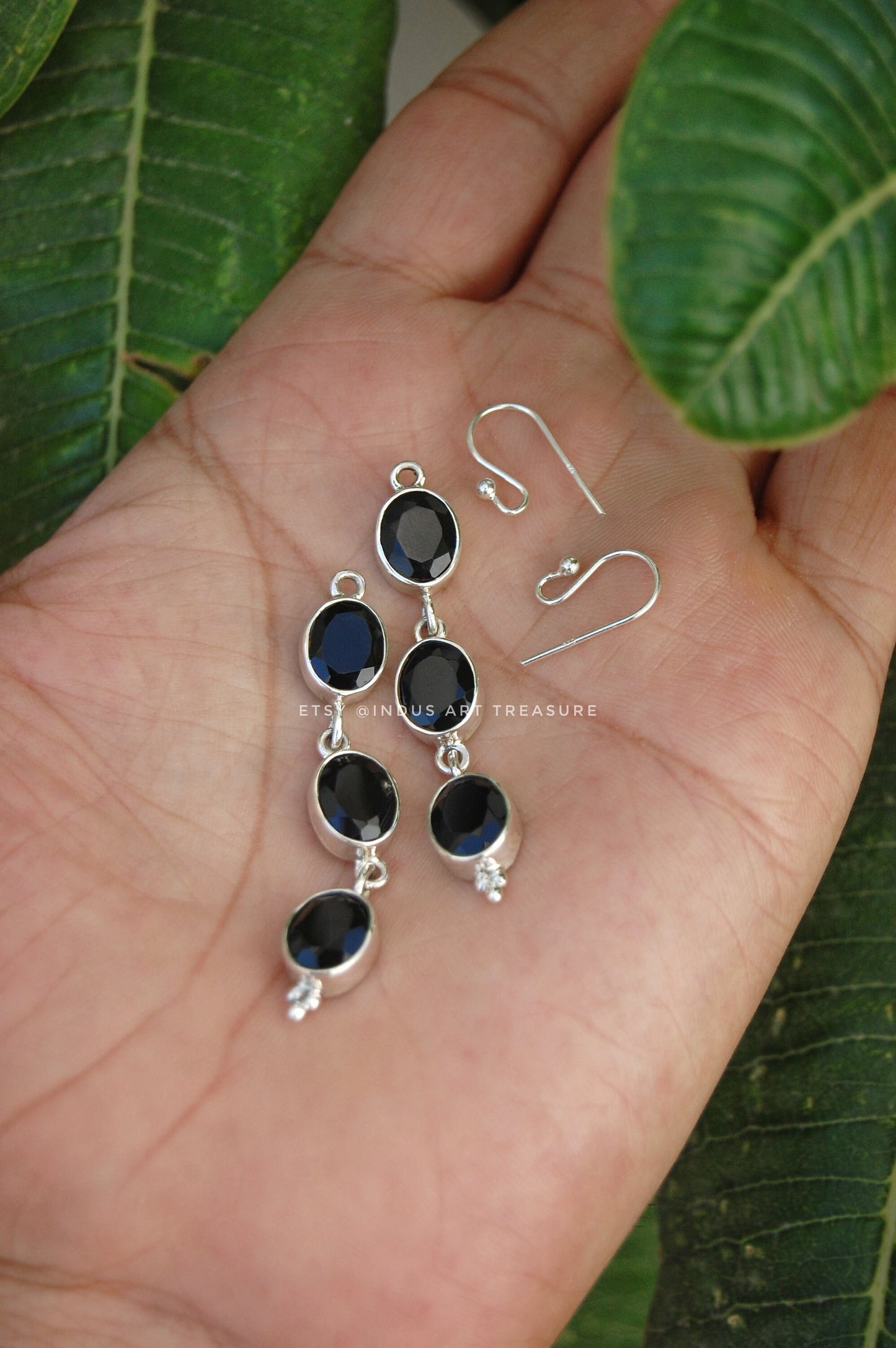 Black Onyx Long Dangle Earrings
