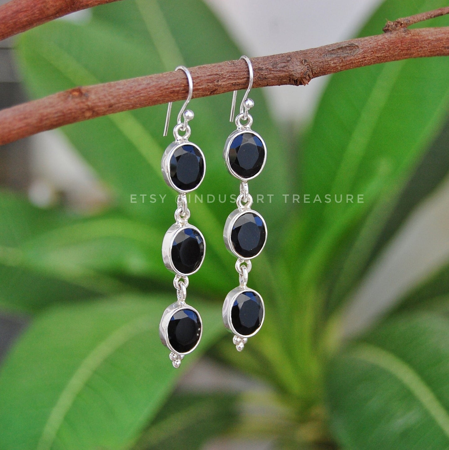 Black Onyx Long Dangle Earrings