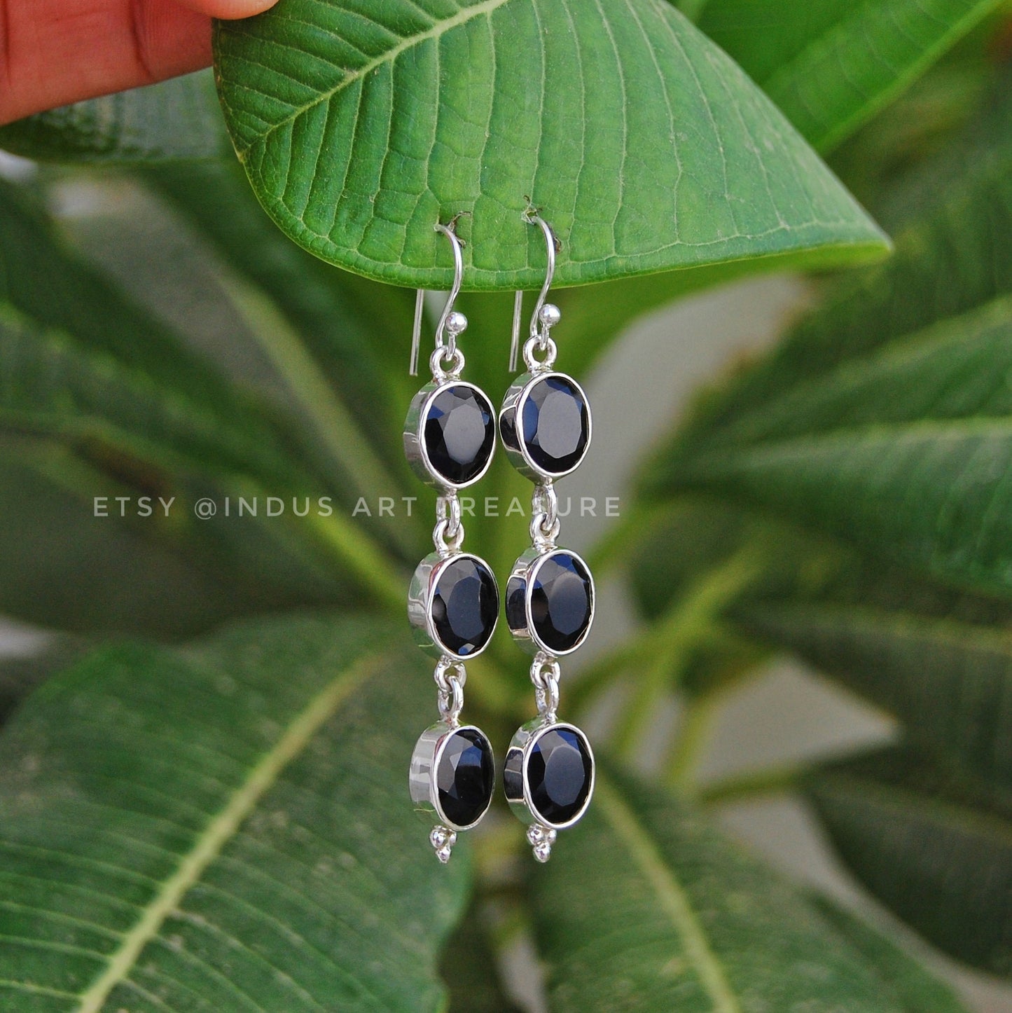 Black Onyx Long Dangle Earrings
