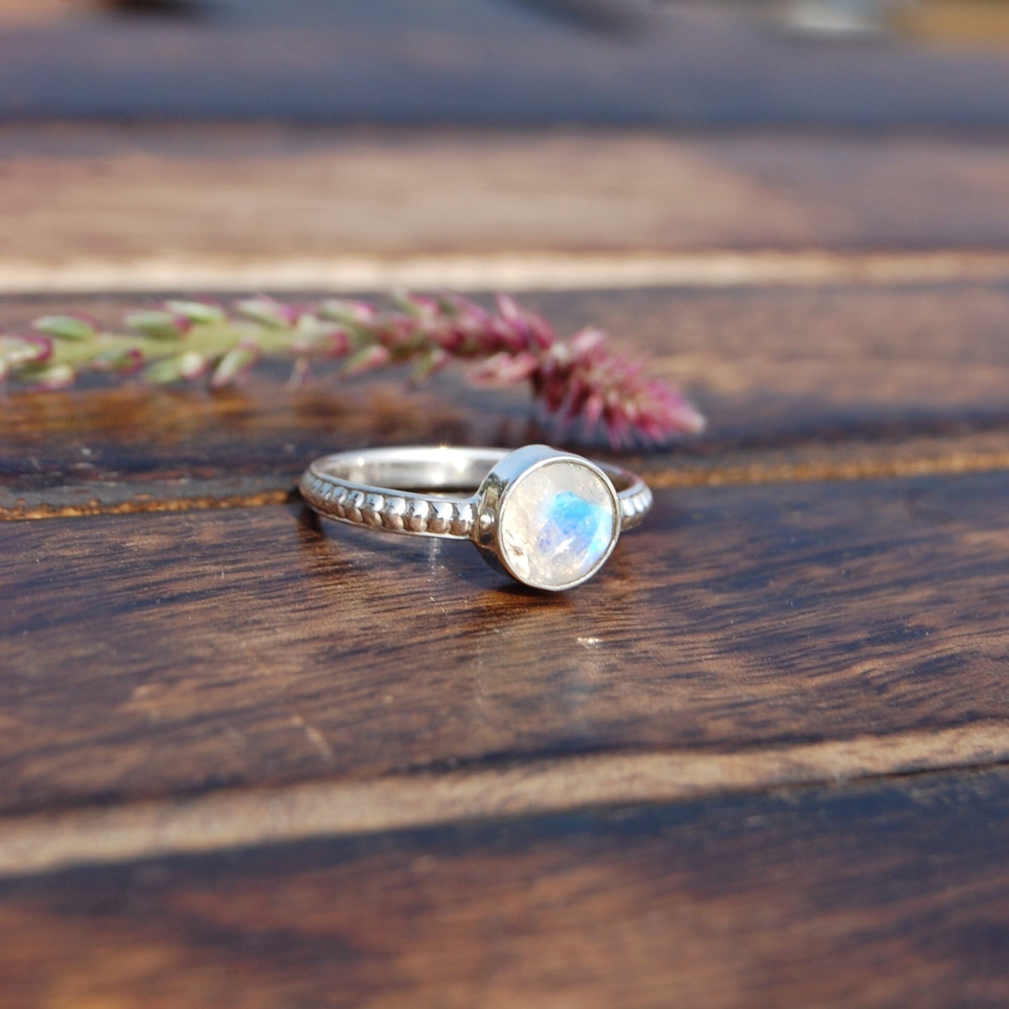 Rainbow Moonstone Dainty Ring