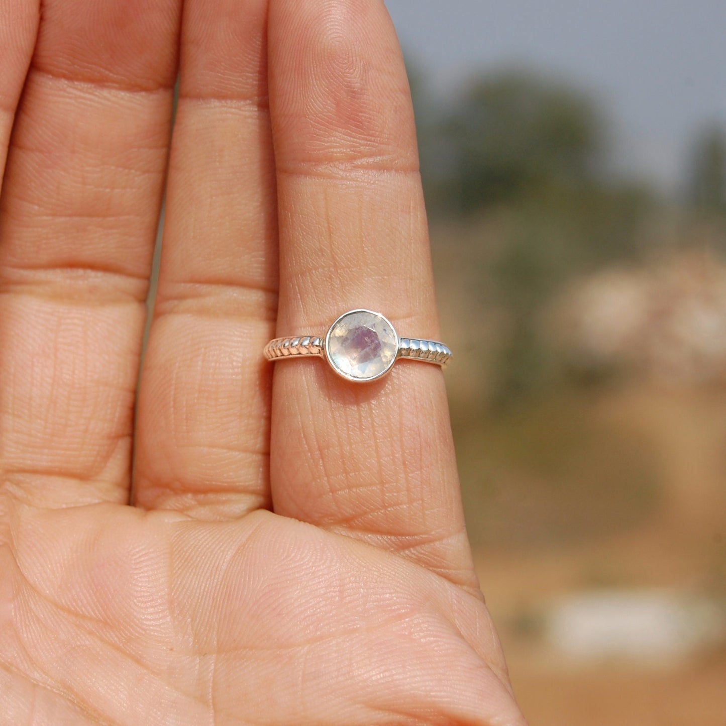 Rainbow Moonstone Dainty Ring