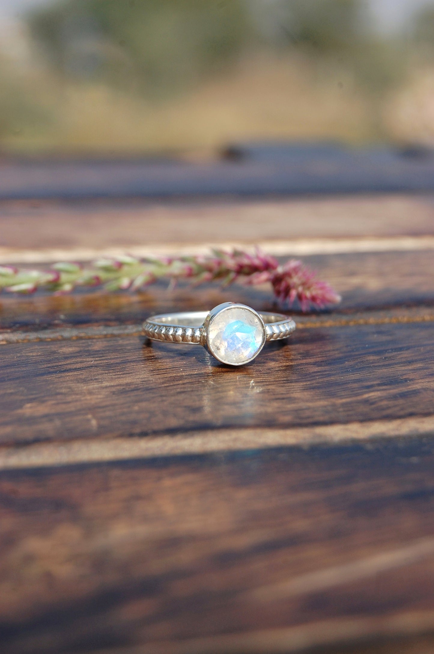 Rainbow Moonstone Dainty Ring