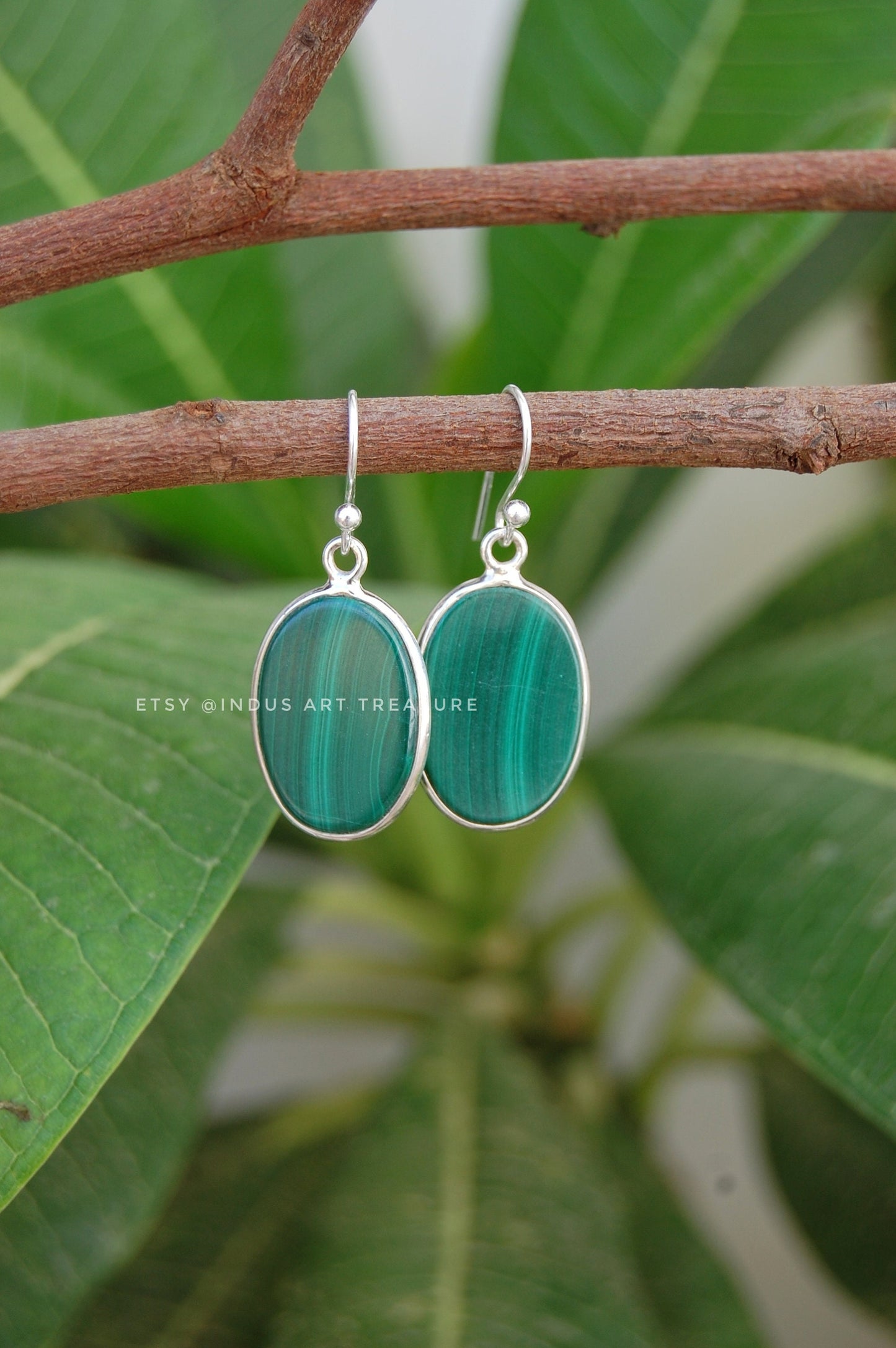 Malachite Silver Dangle Earrings