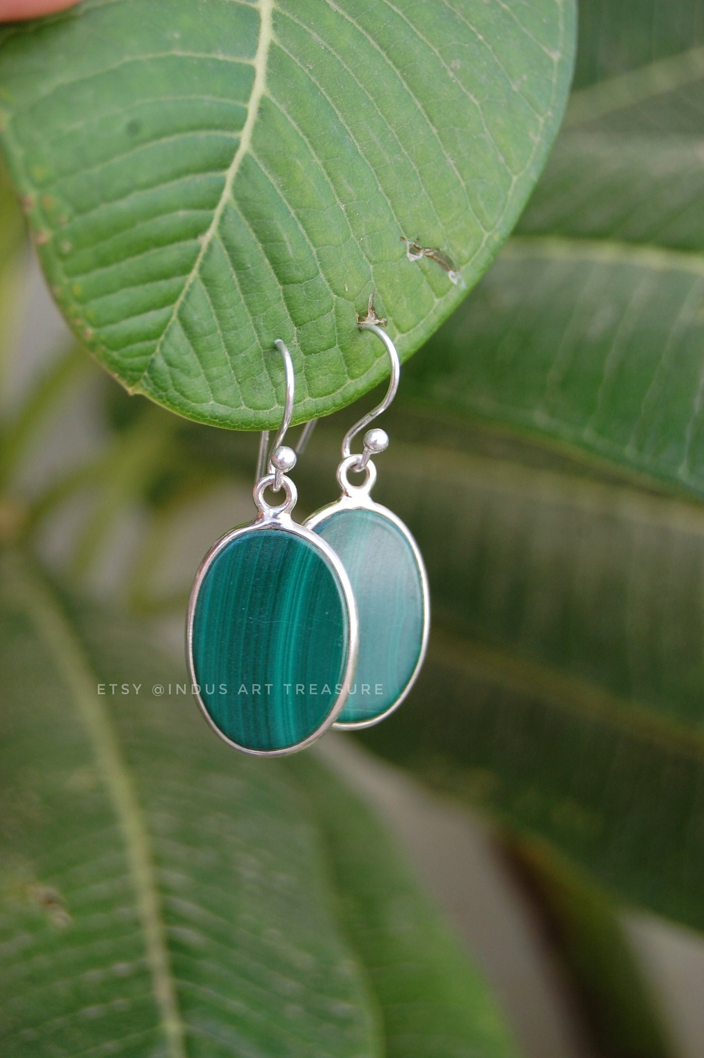 Malachite Silver Dangle Earrings