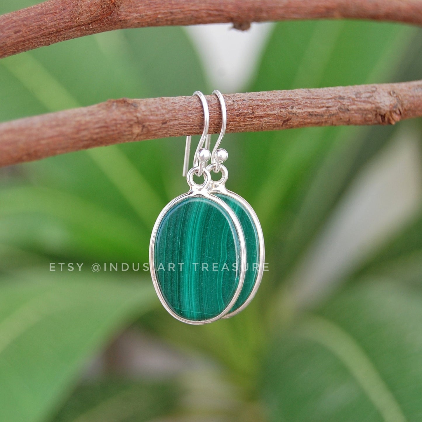 Malachite Silver Dangle Earrings