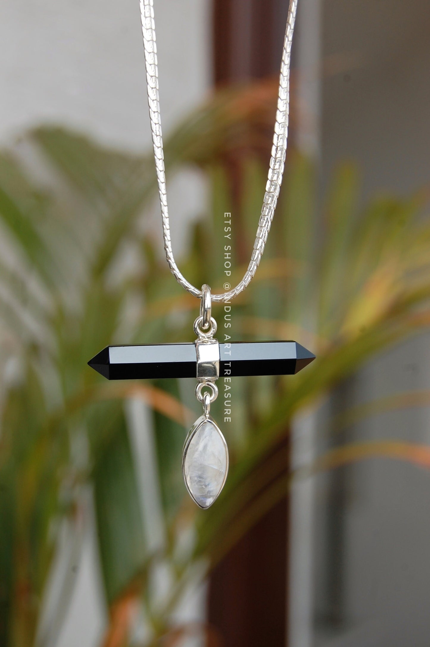 Rainbow Moonstone -Black Onyx Pendant