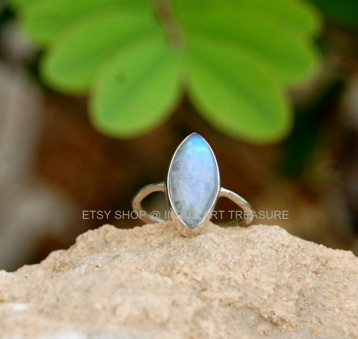 Rainbow Moonstone Marquise Ring