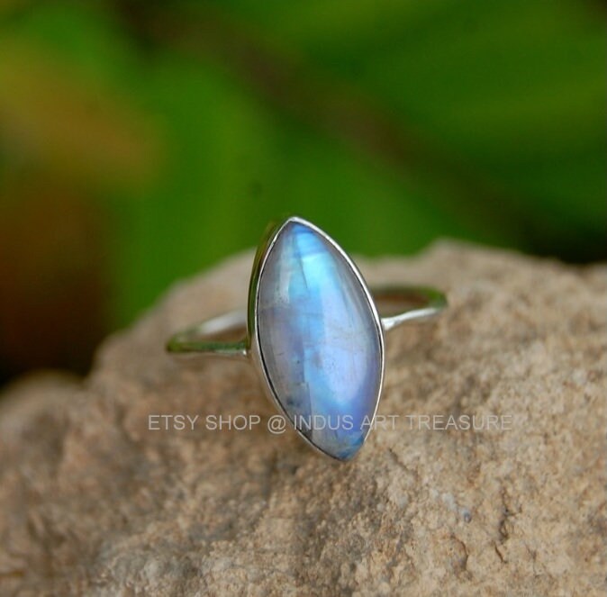 Rainbow Moonstone Marquise Ring
