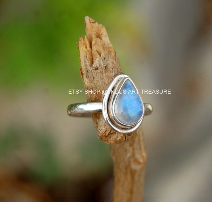 Rainbow Moonstone Pear Ring