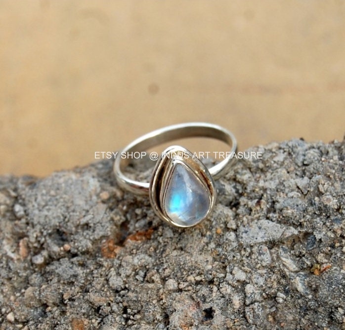 Rainbow Moonstone Pear Ring