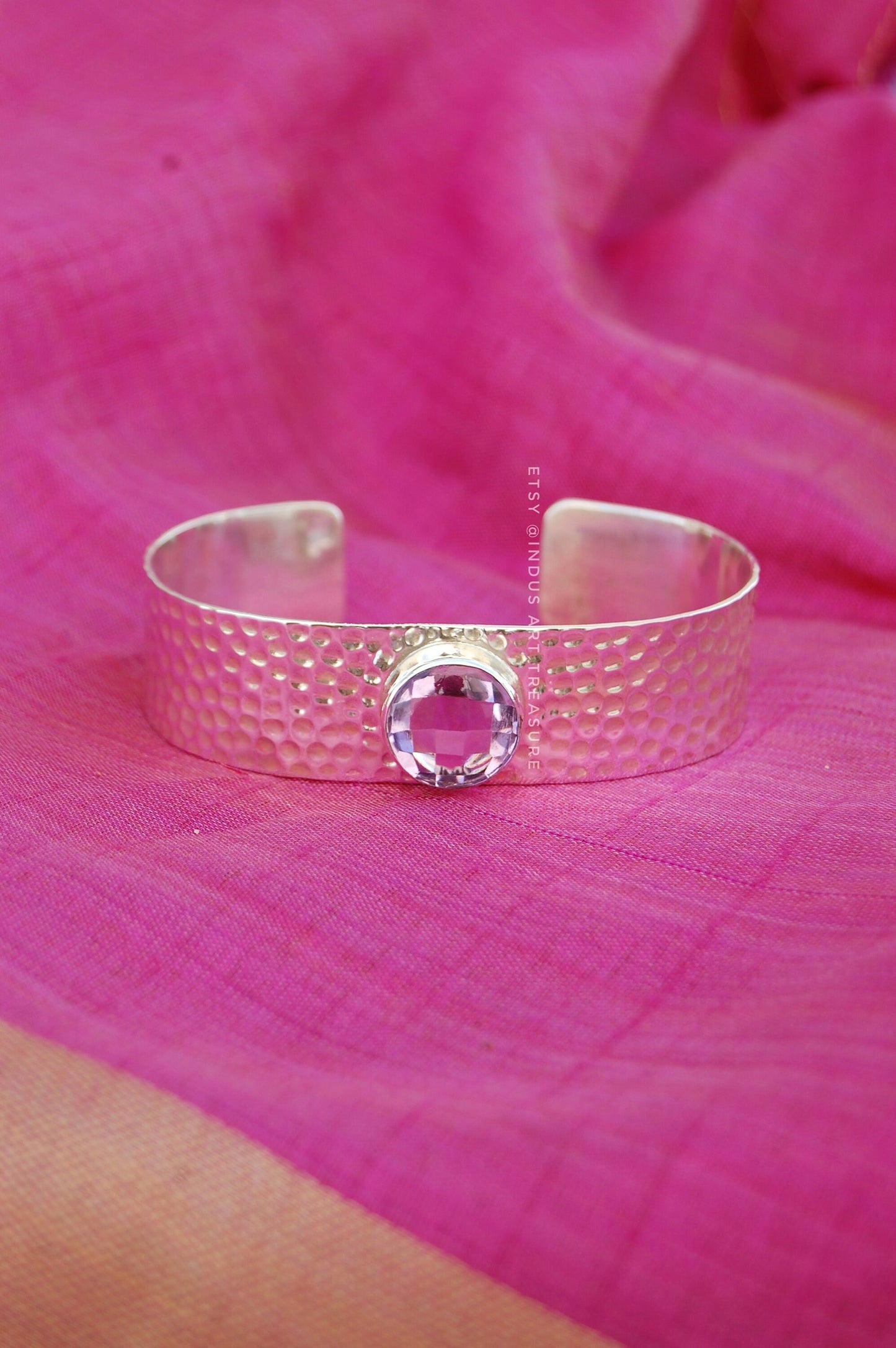 Amethyst Hammered Cuff Bracelet