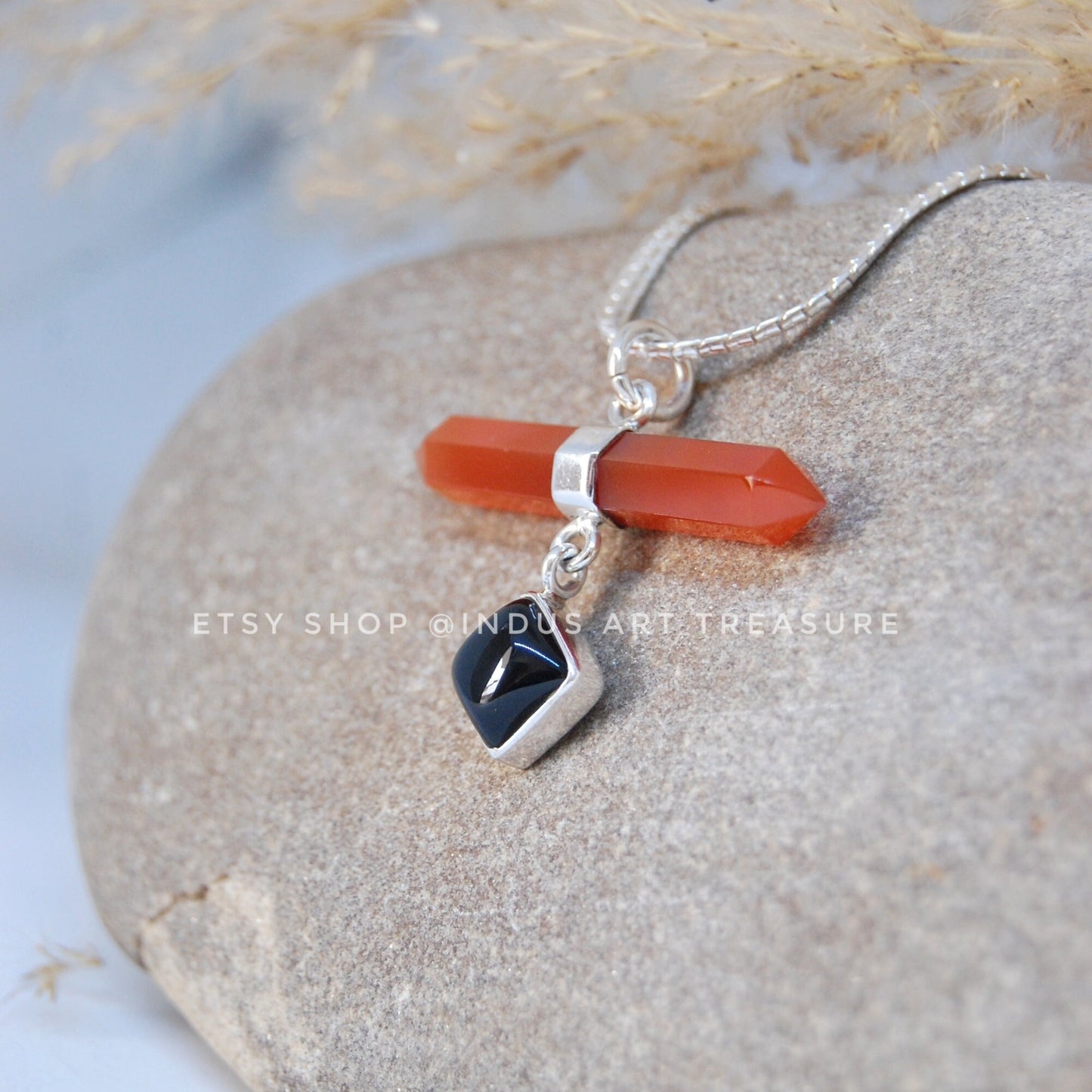Black Onyx -Carnelian Pendant