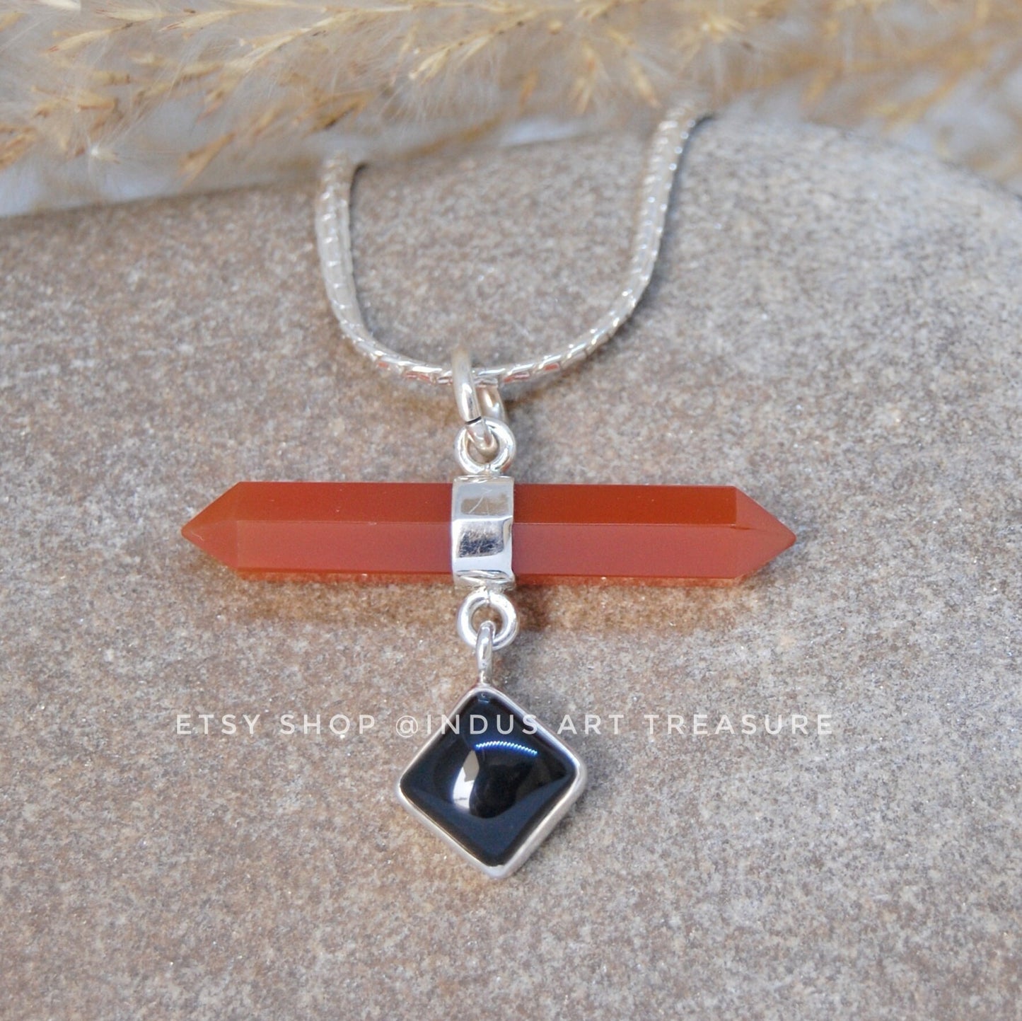 Black Onyx -Carnelian Pendant