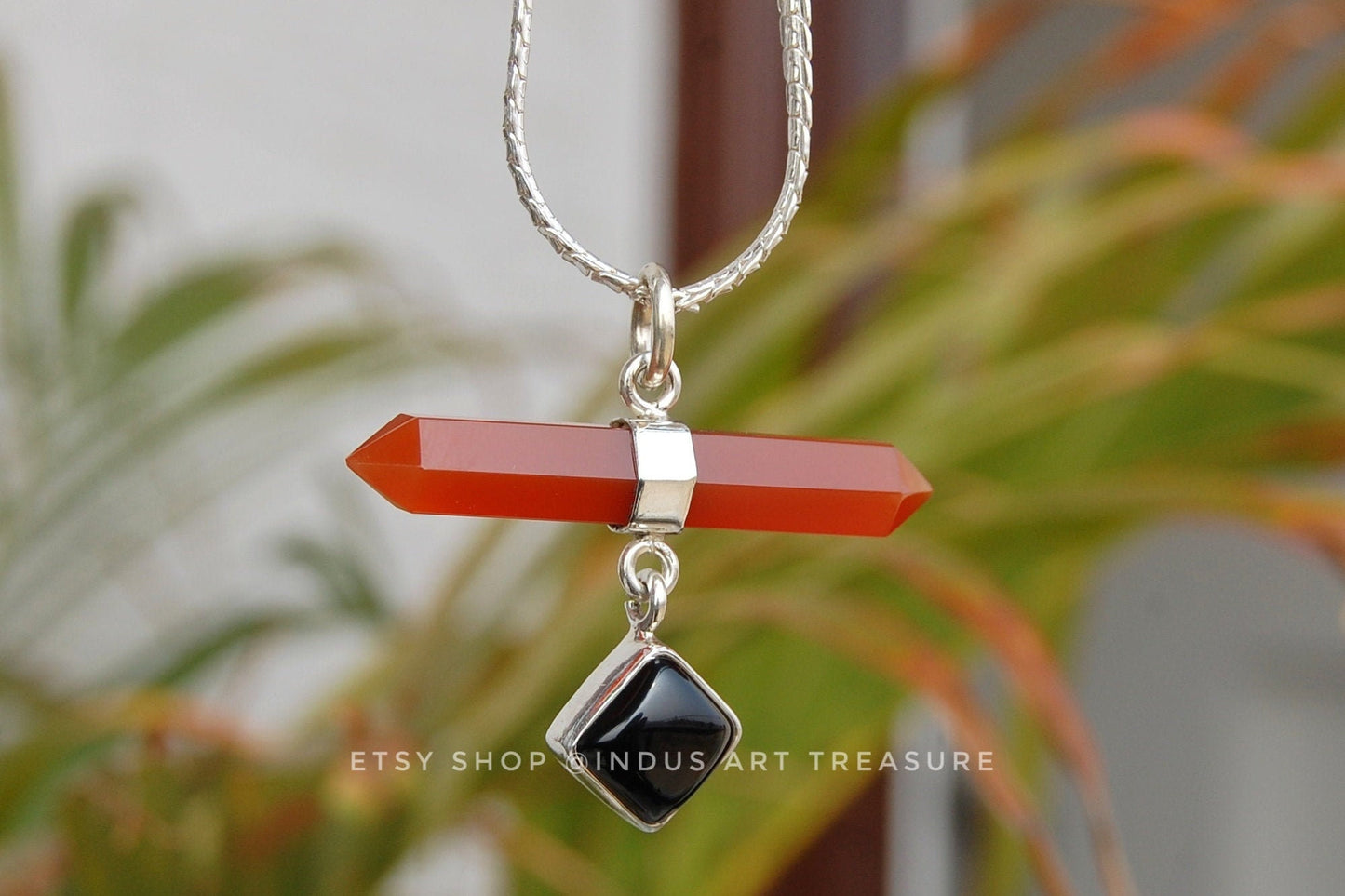Black Onyx -Carnelian Pendant