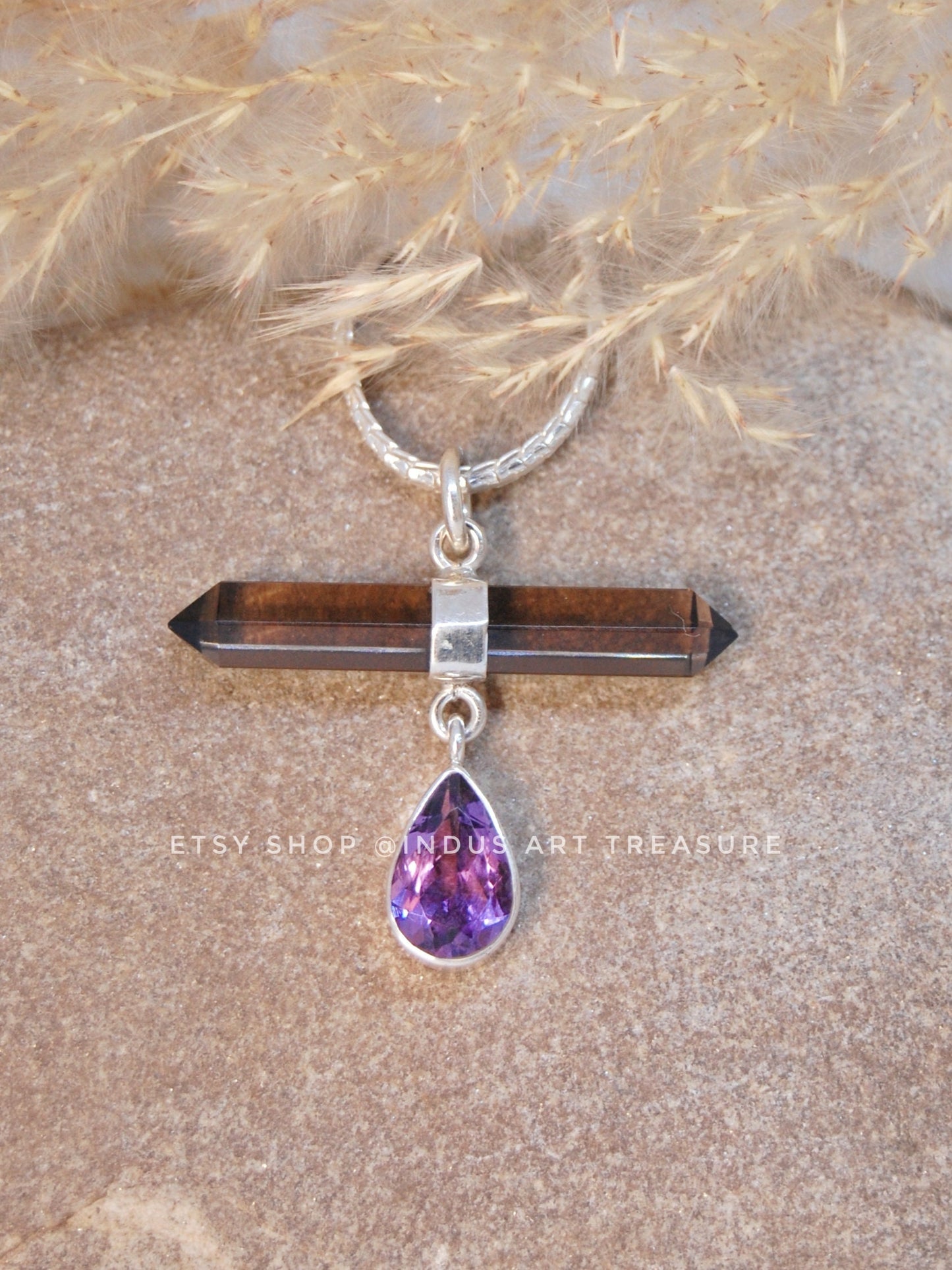 Amethyst -Smoky Quartz Pencil Pendant