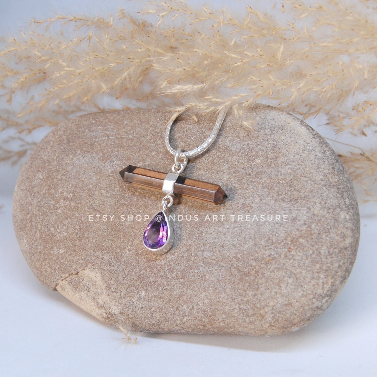 Amethyst -Smoky Quartz Pencil Pendant