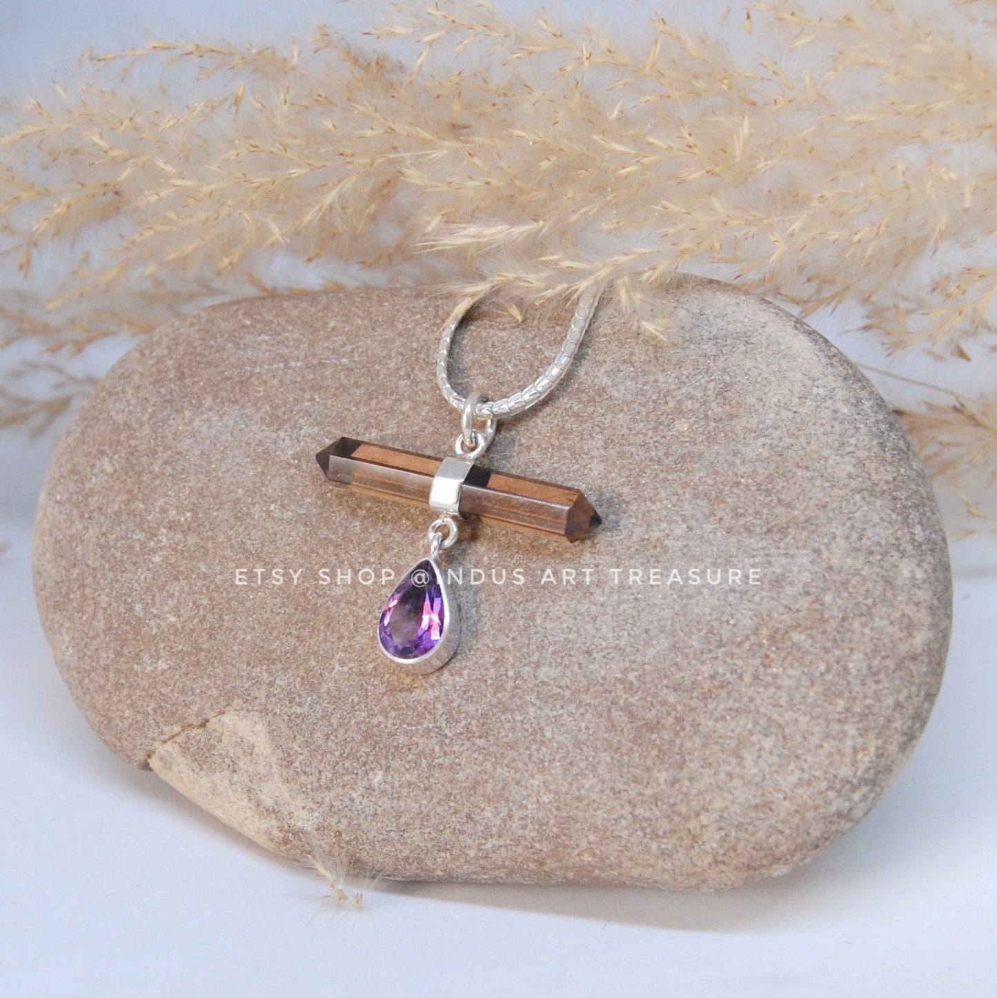 Amethyst -Smoky Quartz Pencil Pendant