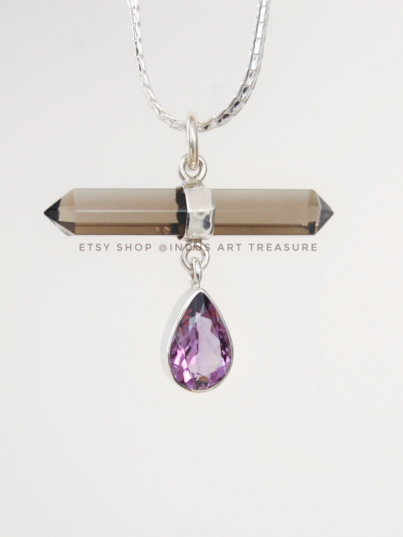 Amethyst -Smoky Quartz Pencil Pendant