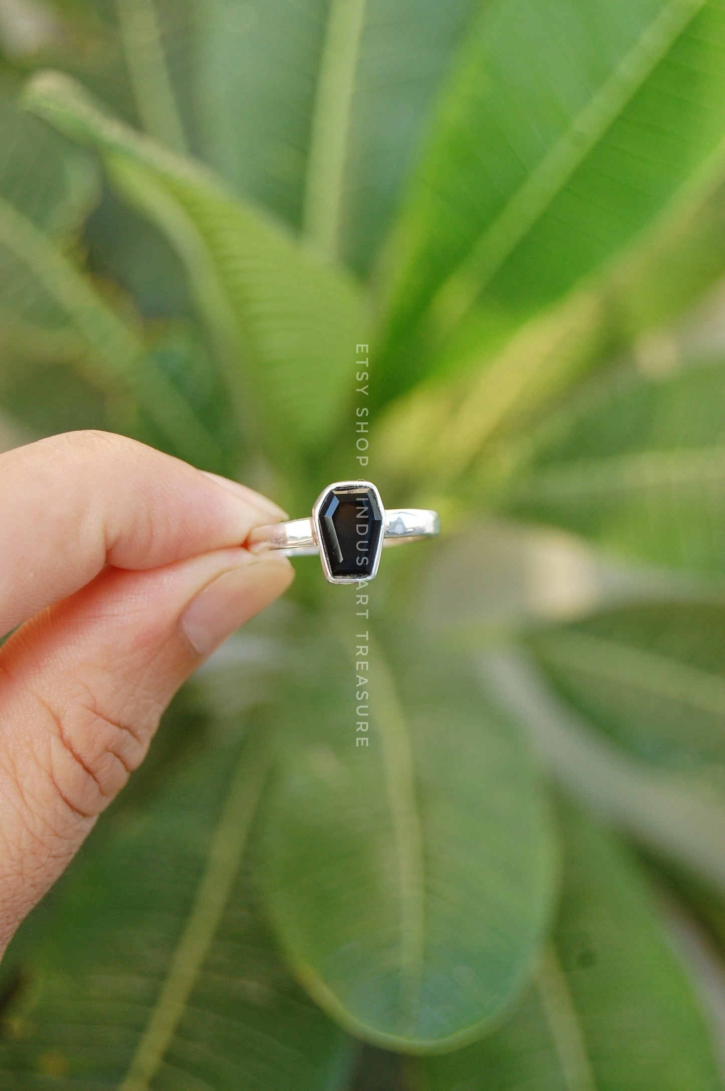 Natural Black Onyx Coffin Ring,