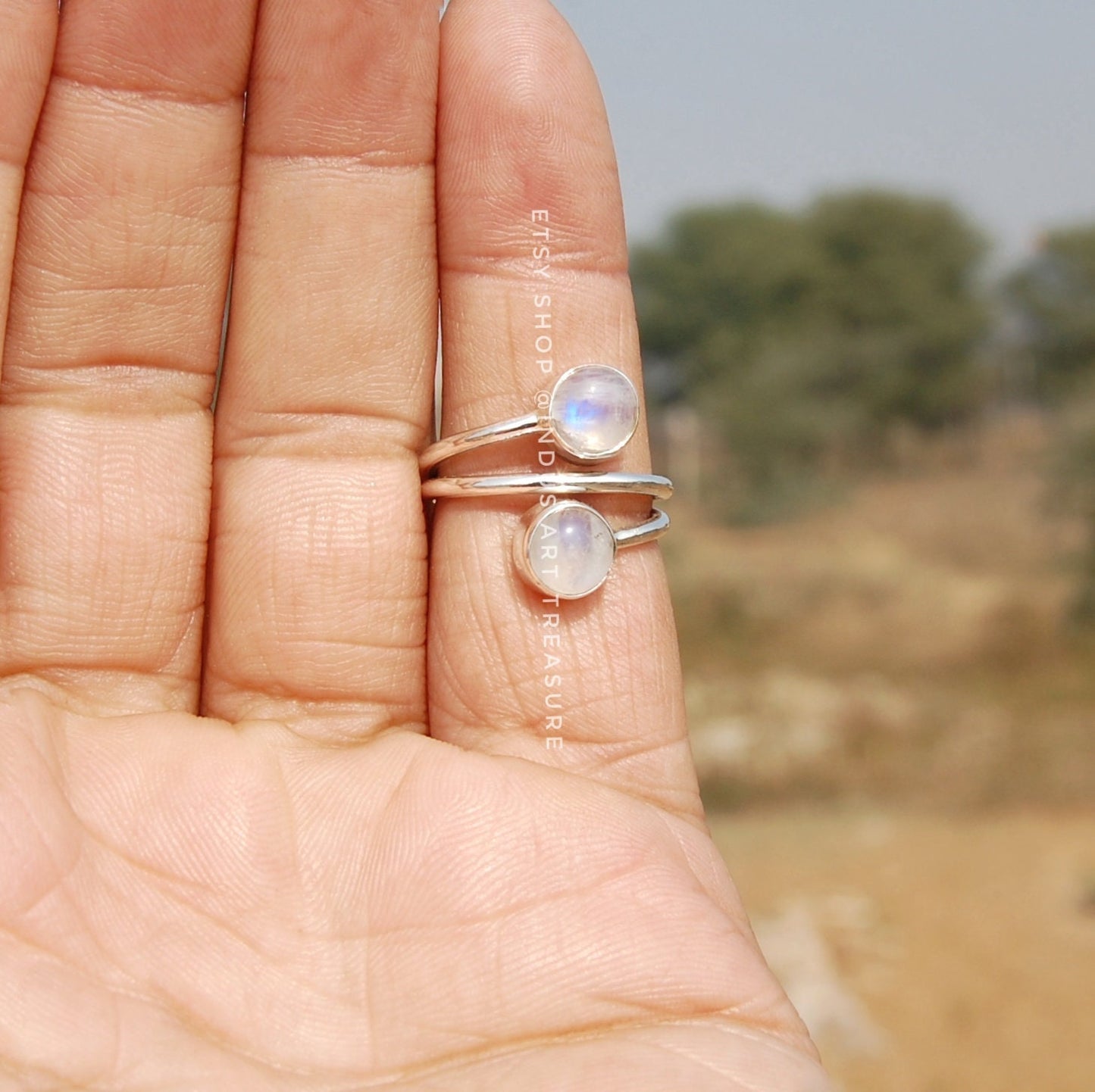 Rainbow Moonstone Coil Ring