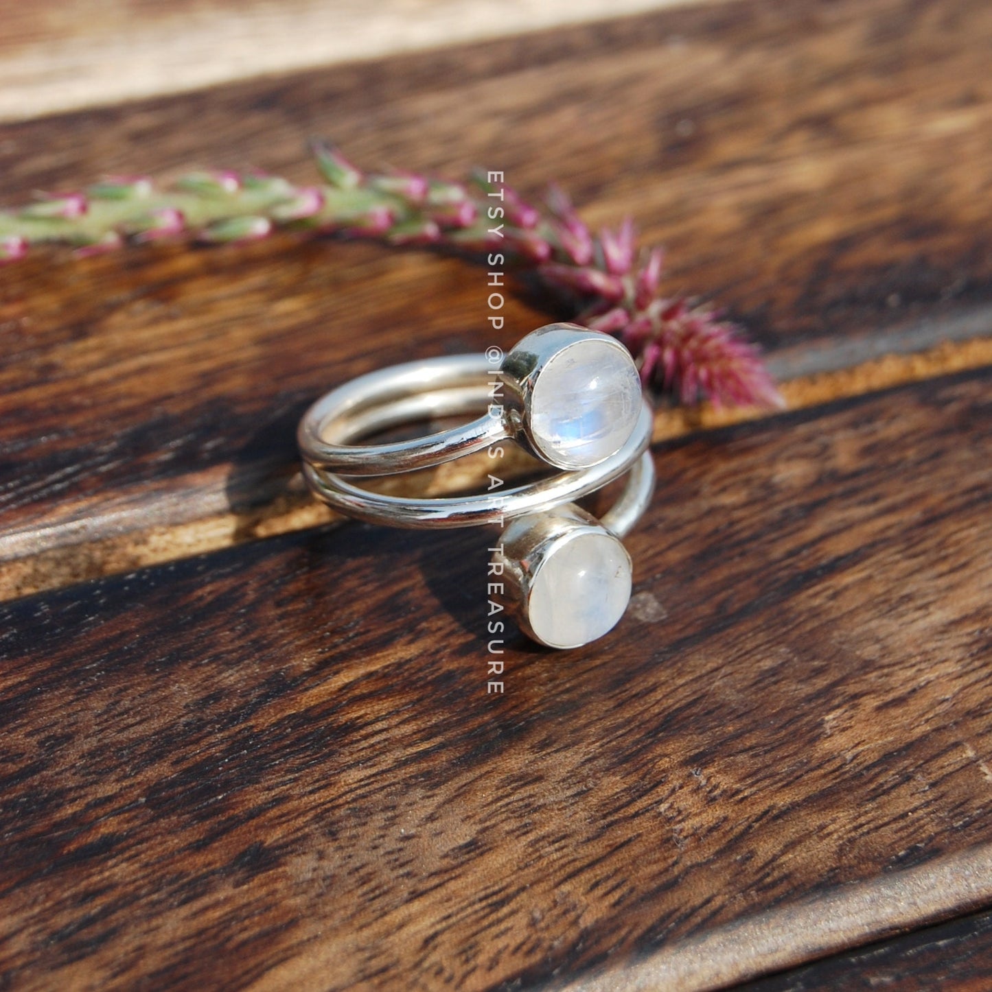 Rainbow Moonstone Coil Ring