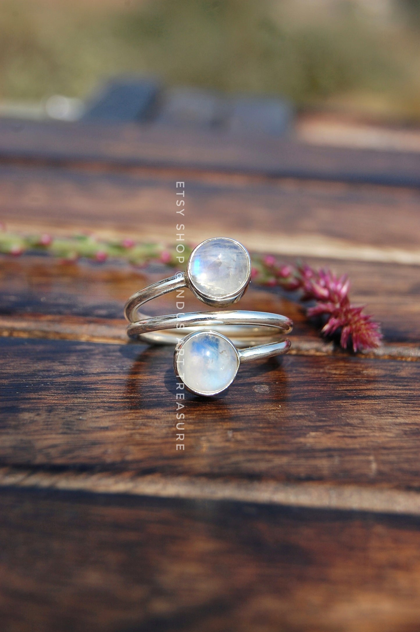 Rainbow Moonstone Coil Ring