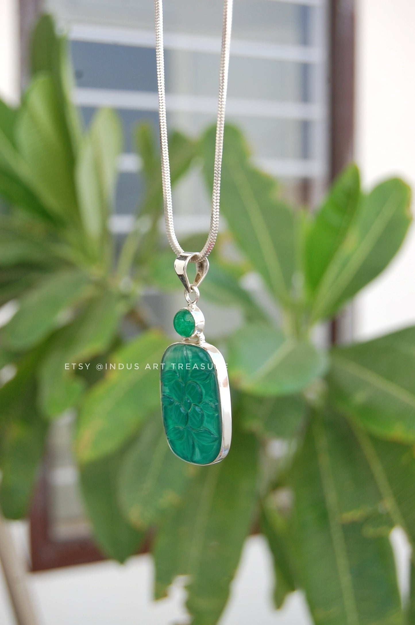 Healing Jade & Onyx Craved Pendant