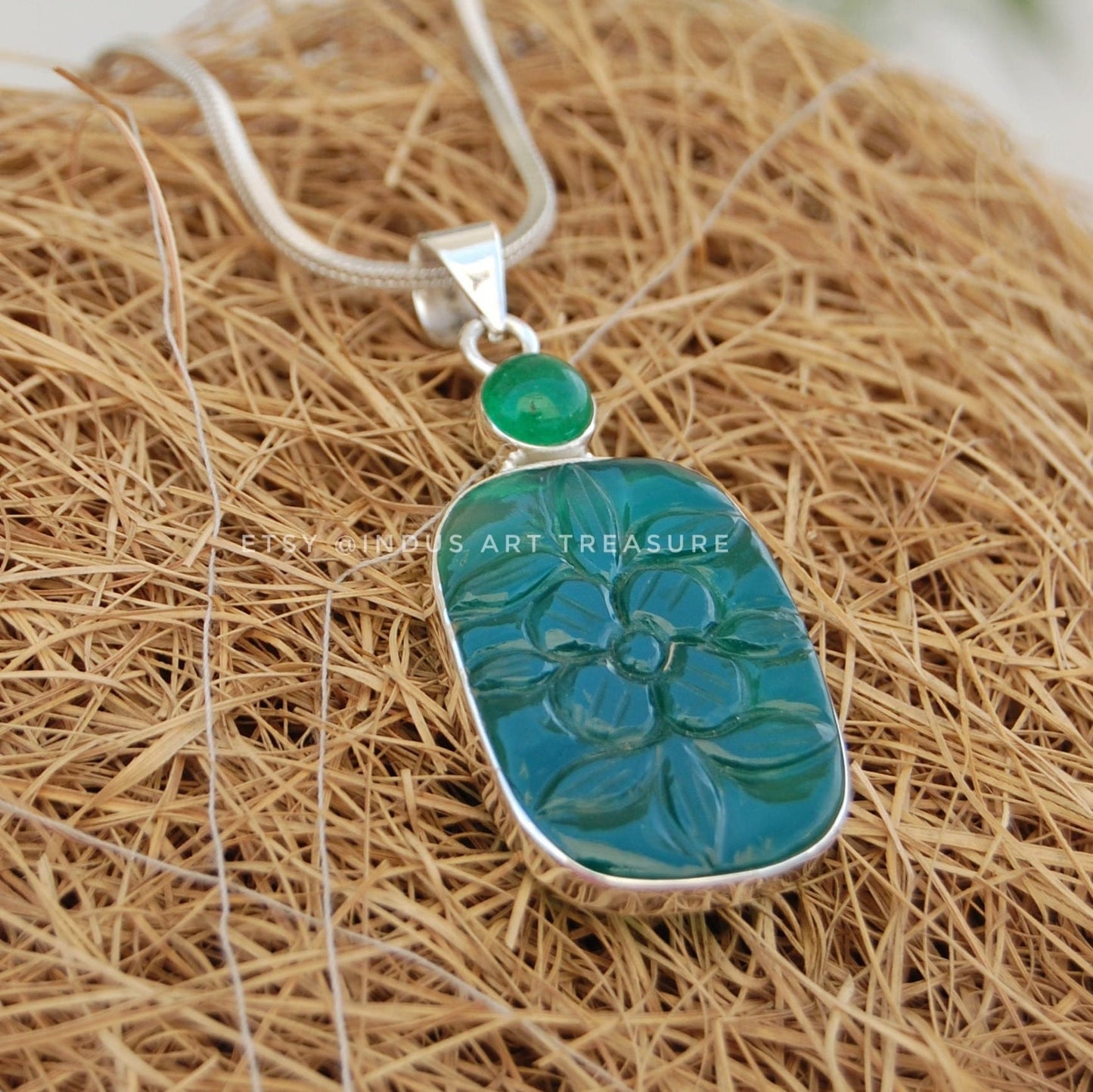 Healing Jade & Onyx Craved Pendant