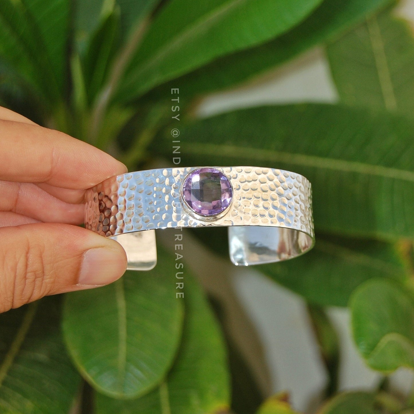 Amethyst Hammered Cuff Bracelet