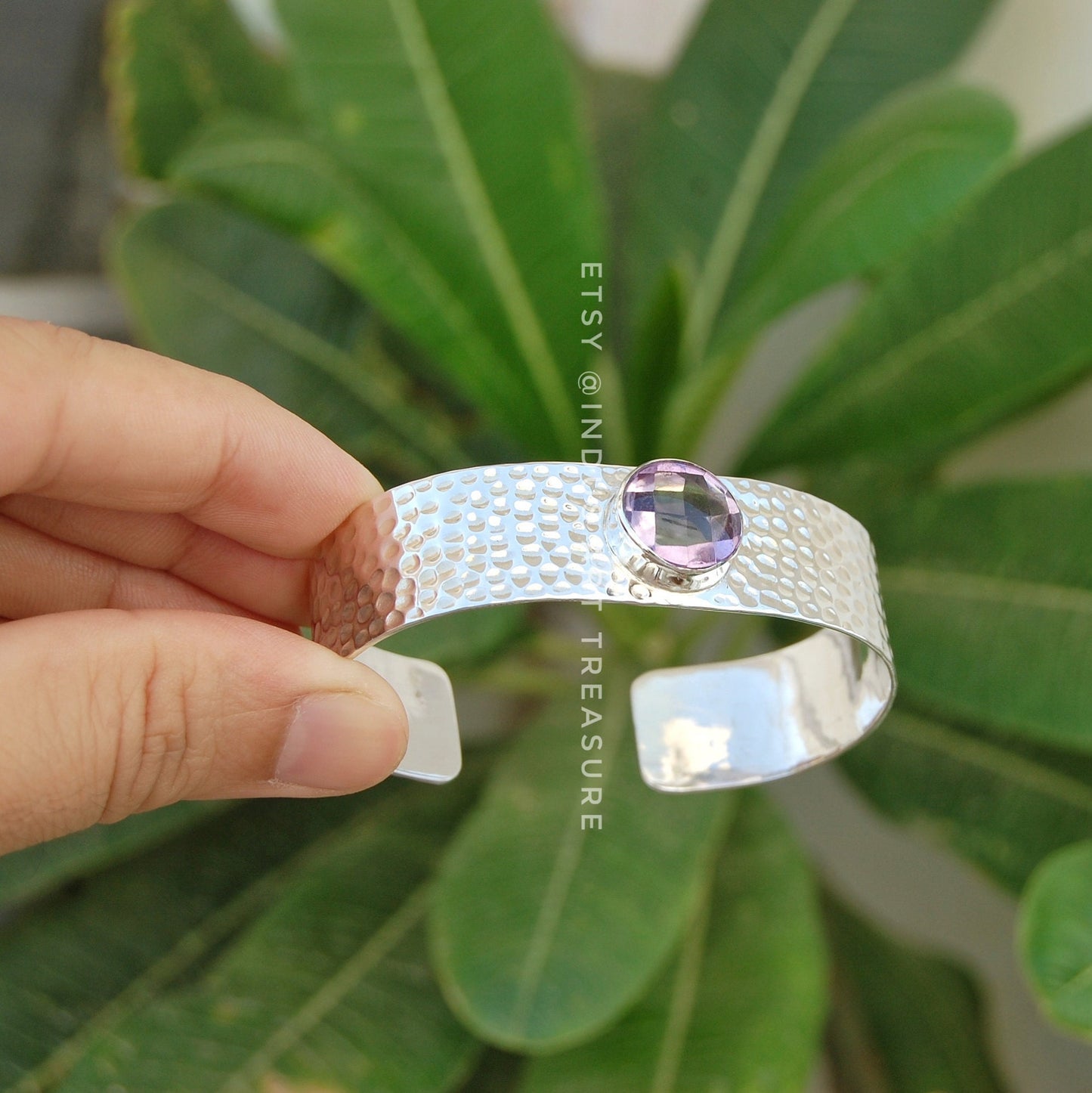 Amethyst Hammered Cuff Bracelet
