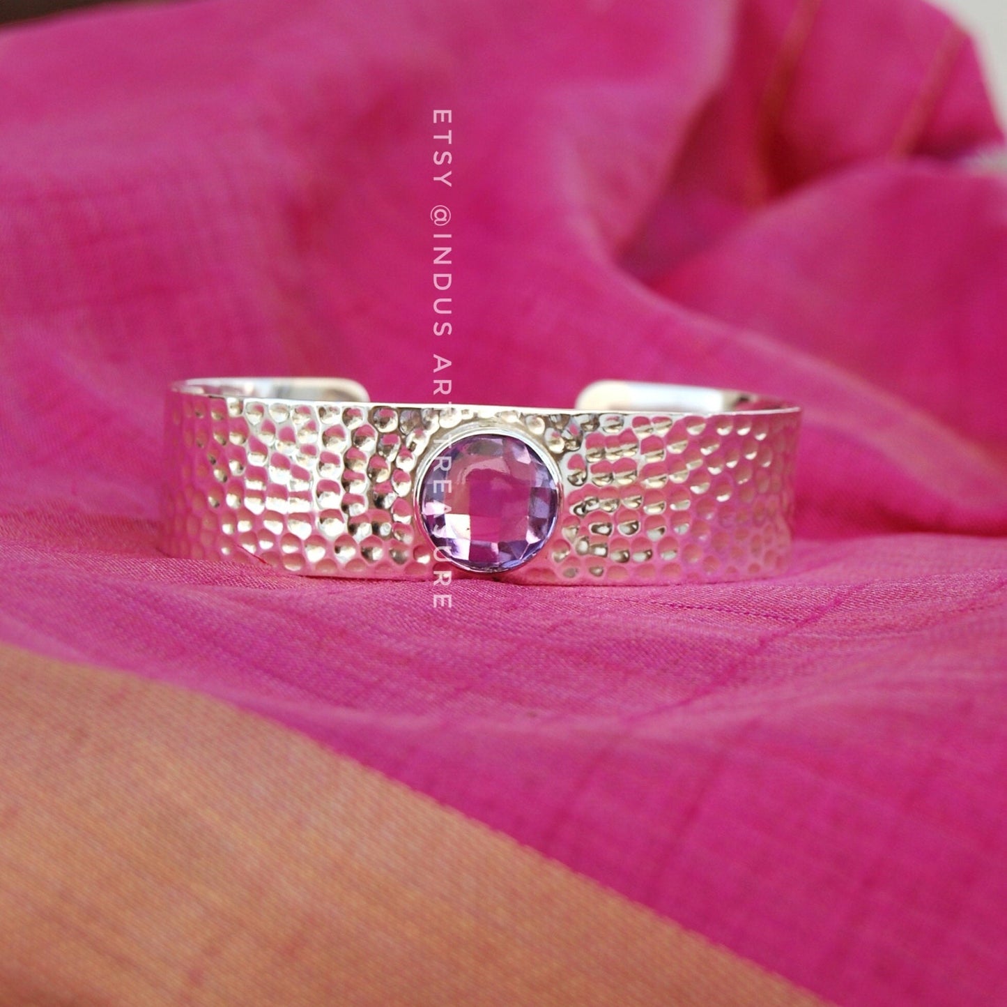 Amethyst Hammered Cuff Bracelet