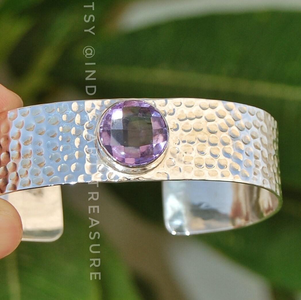 Amethyst Hammered Cuff Bracelet