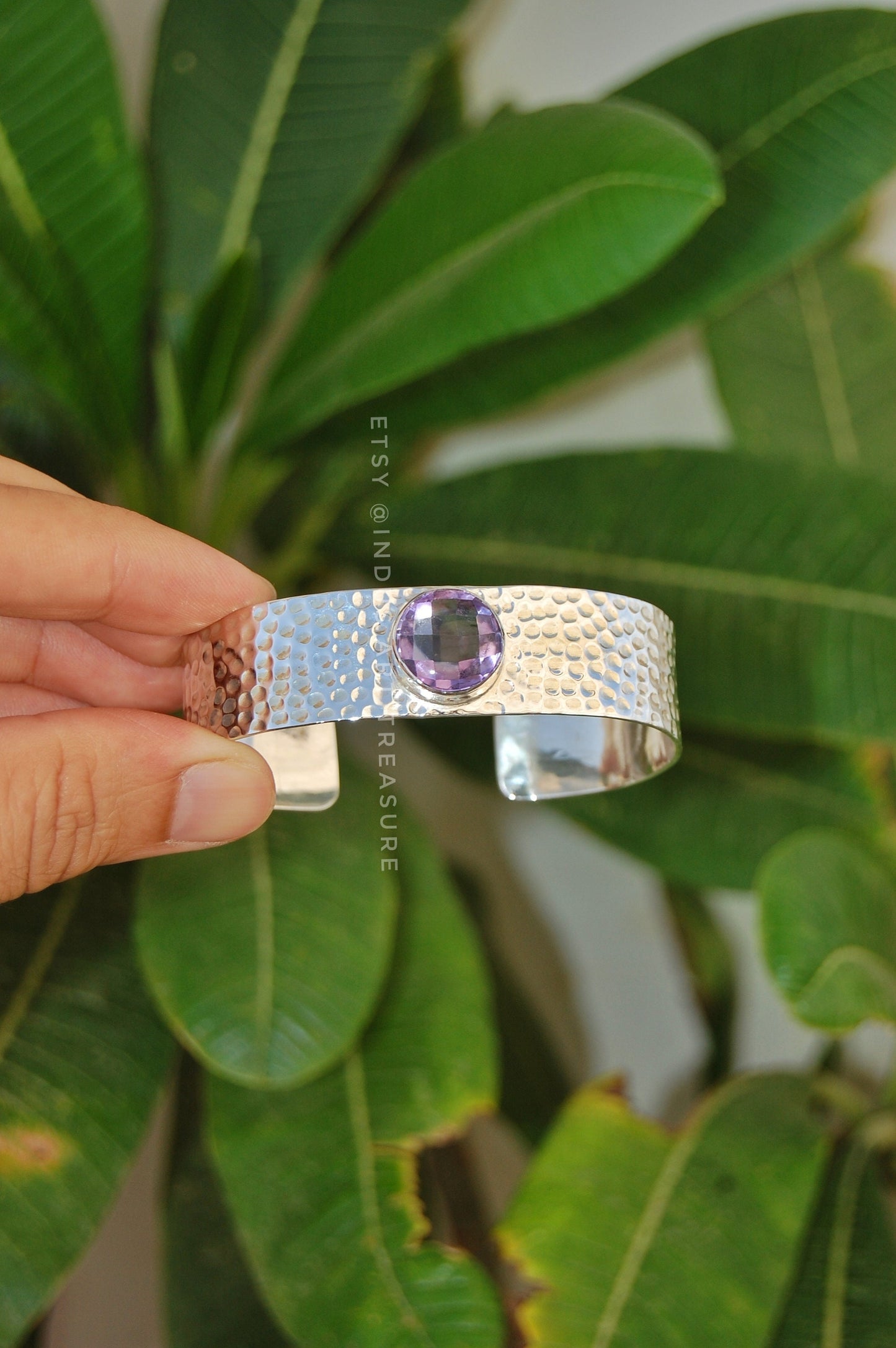 Amethyst Hammered Cuff Bracelet