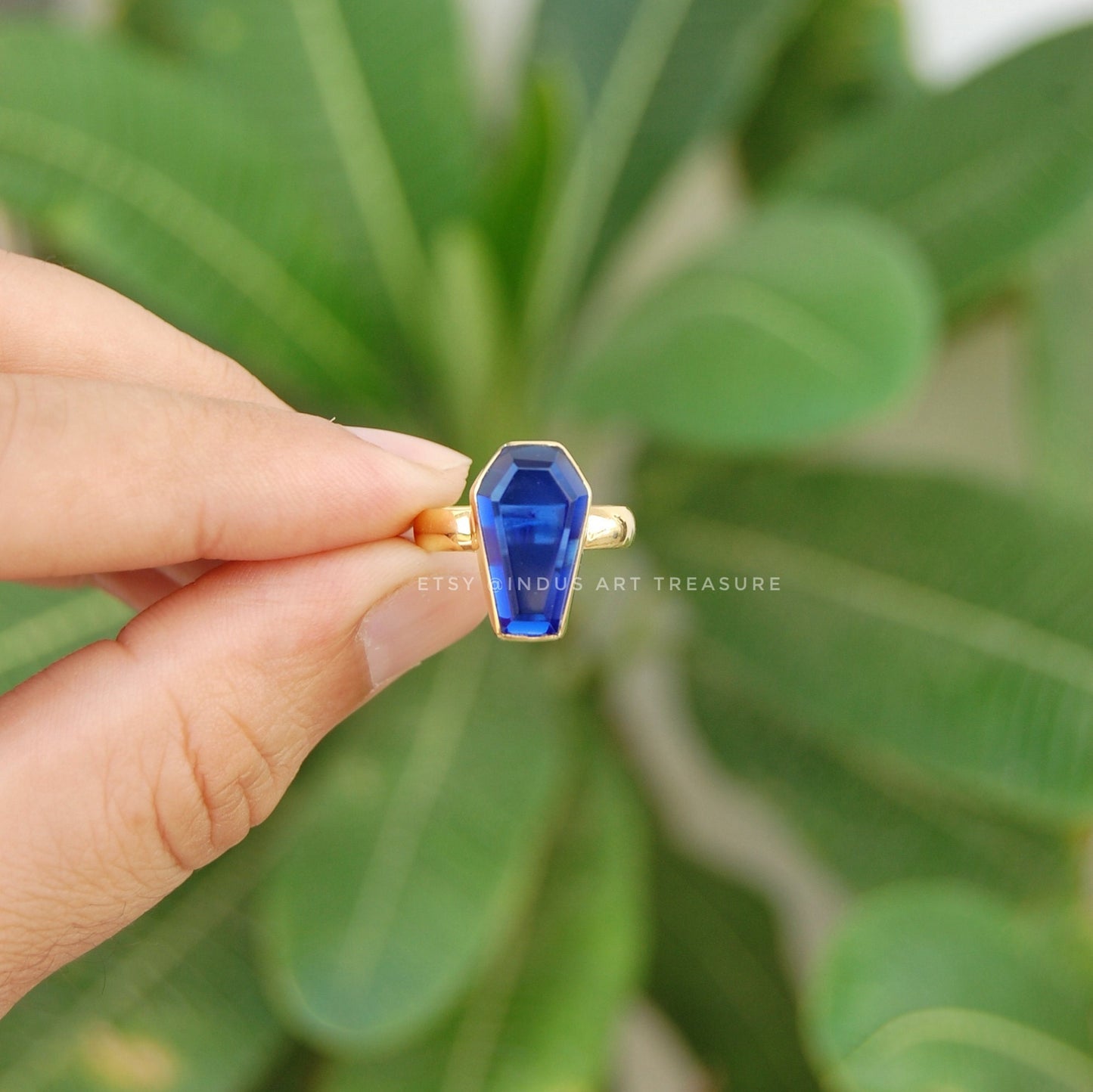 Cobalt Blue Coffin Shape Ring