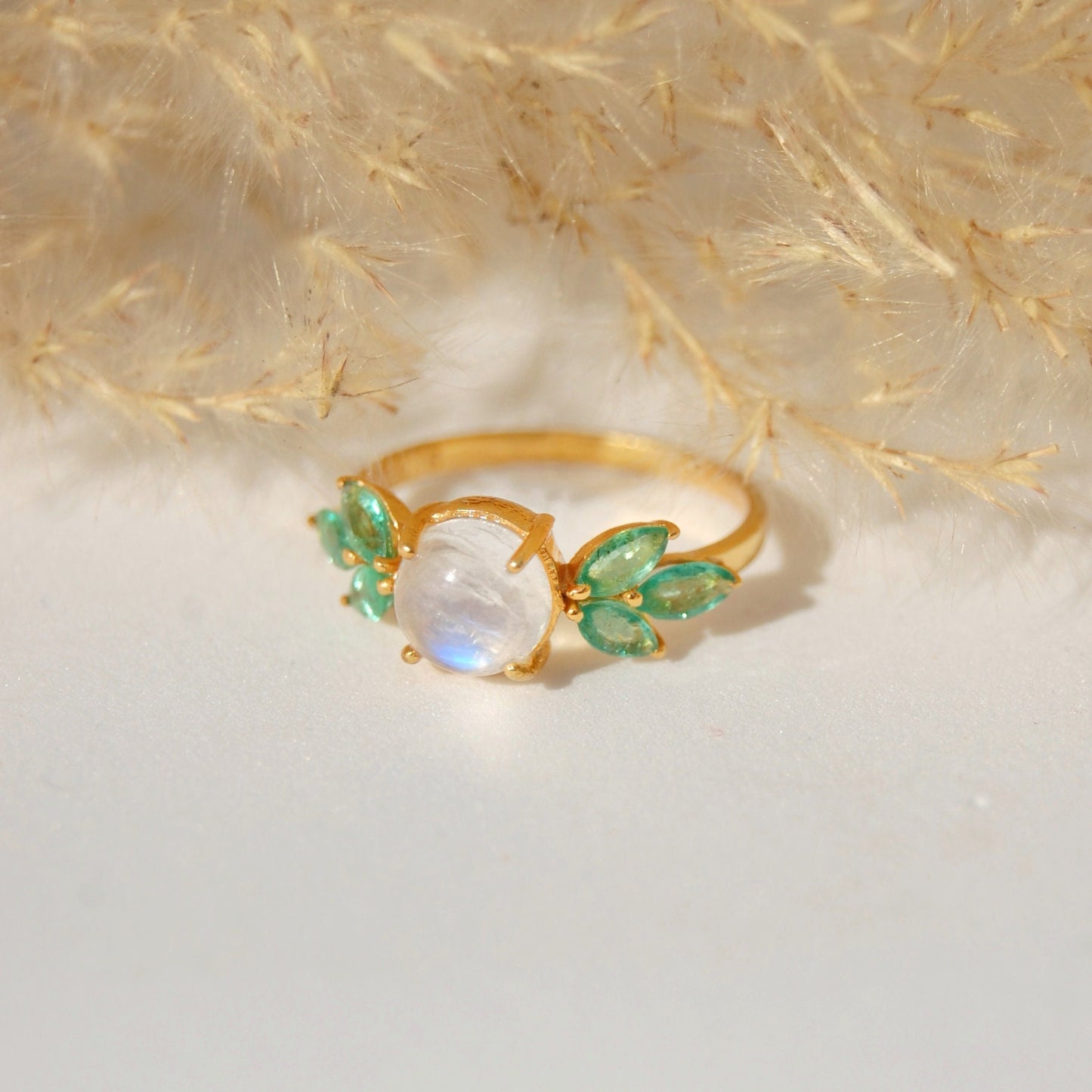 Emerald -Moonstone 18k Gold Plated Ring