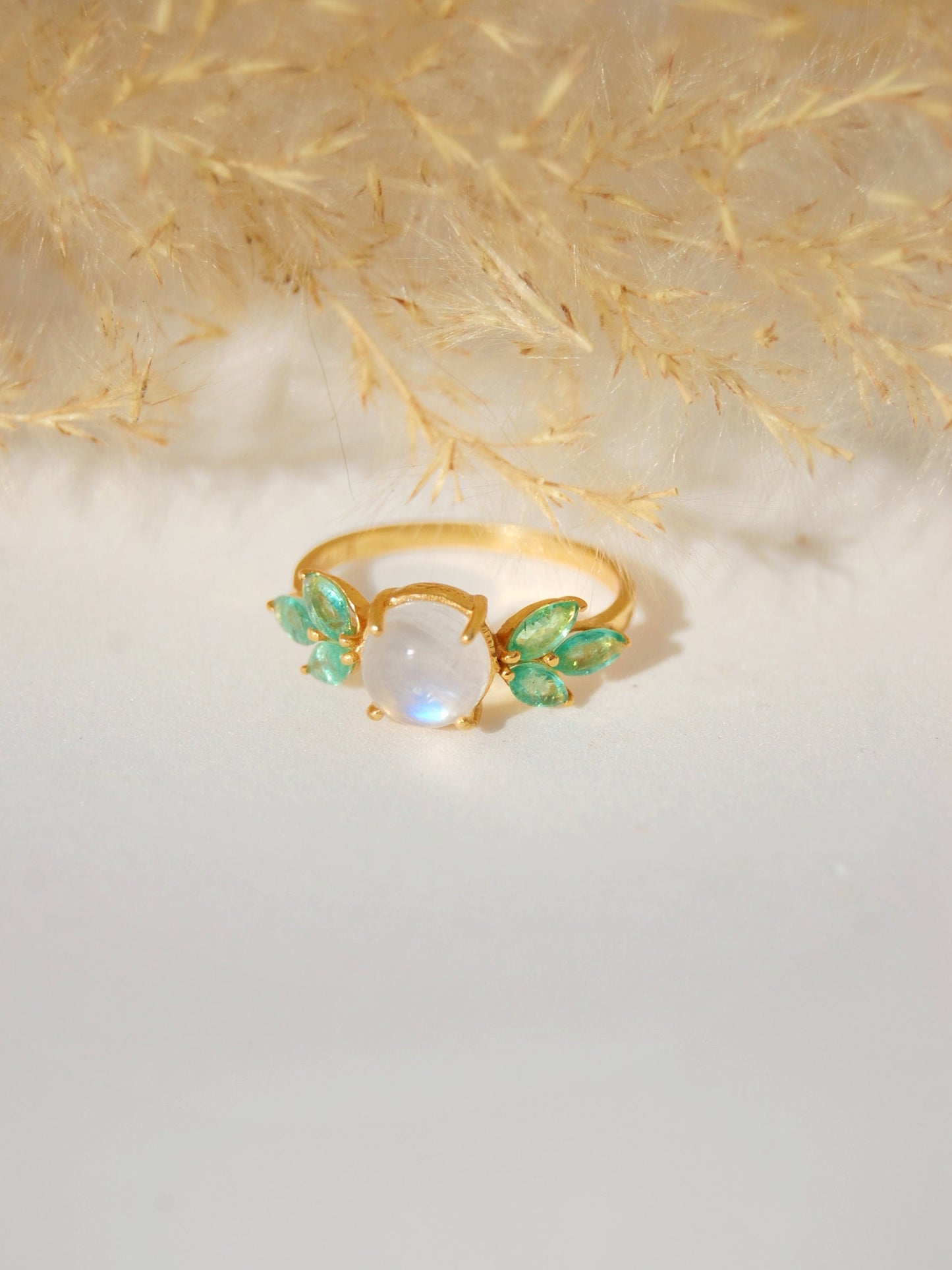 Emerald -Moonstone 18k Gold Plated Ring
