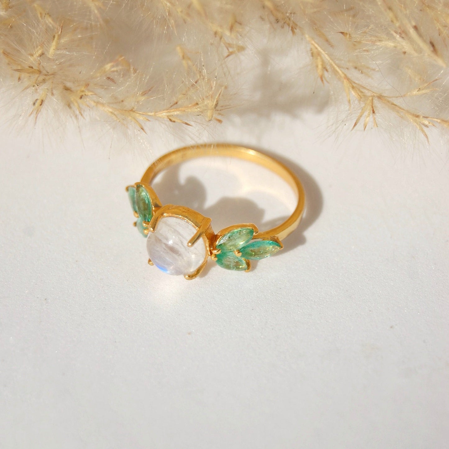 Emerald -Moonstone 18k Gold Plated Ring