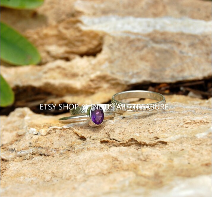 Natural Amethyst Stacking Ring Set