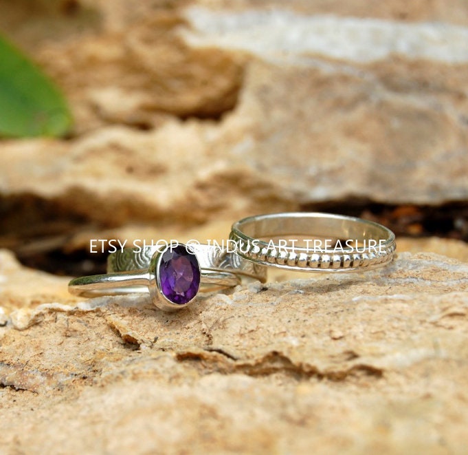 Natural Amethyst Stacking Ring Set