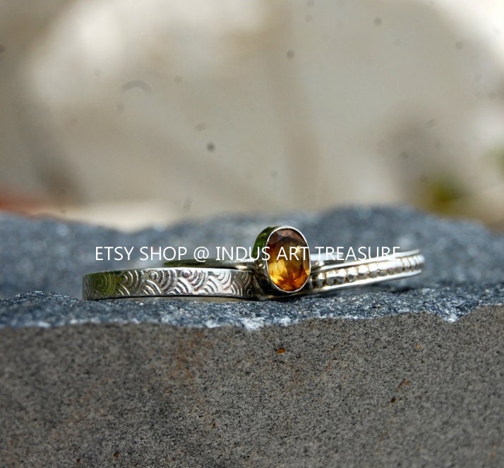 Yellow Citrine Stacking Ring Set
