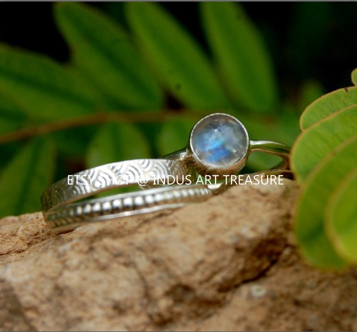 Rainbow Moonstone Stacking Ring Set