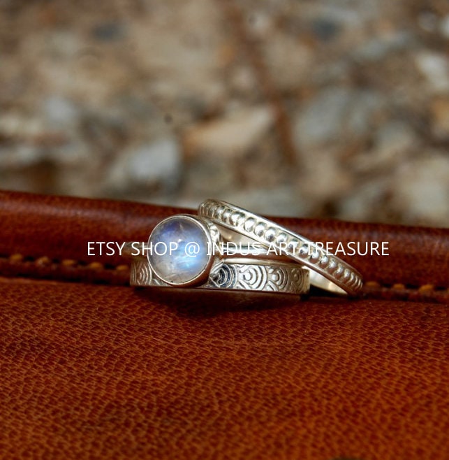 Rainbow Moonstone Stacking Ring Set
