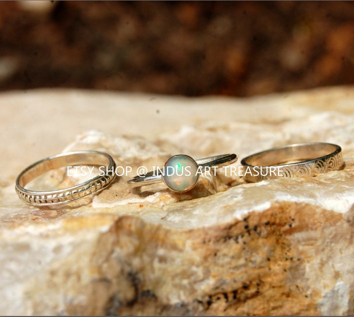 Fire Opal Stacking Ring Set