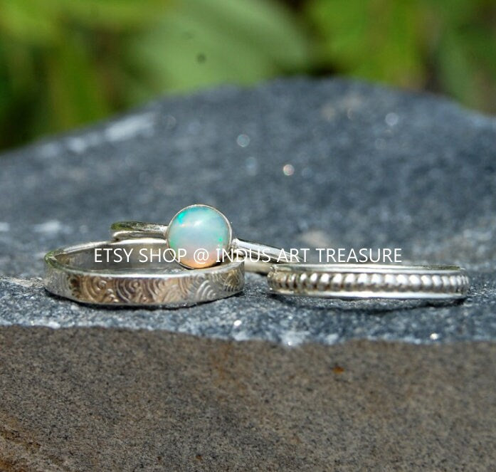 Fire Opal Stacking Ring Set