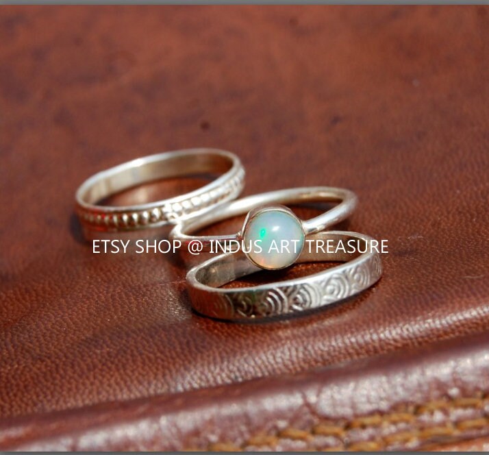 Fire Opal Stacking Ring Set